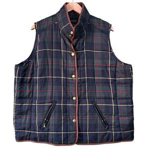 Lauren Ralph Lauren Green Tartan Plaid Blackwatch Leather Trim Puffer Vest Sz 3X